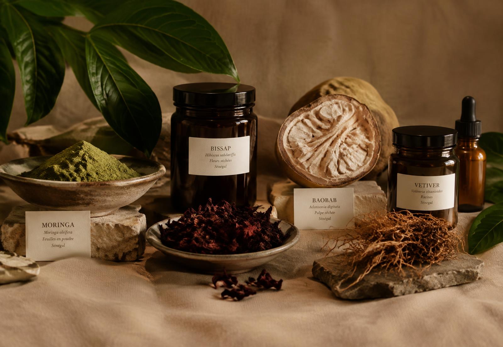 Produits naturels sénégalais : moringa, bissap, baobab, vétiver